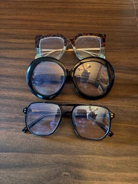 Set of 3 Fashion Eyeglasses - Tortoise, Black Round, Black Square-